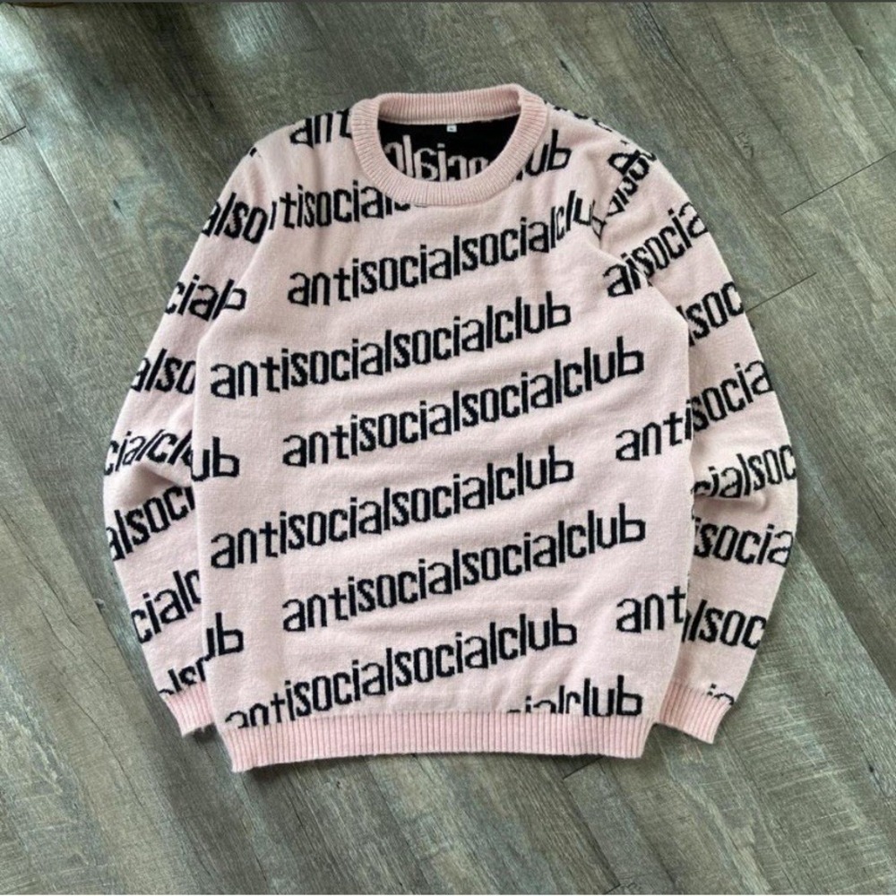 Anti Social Social Club In The Loop Knit Crewneck Sweater ASSC Black Pink Sz XL